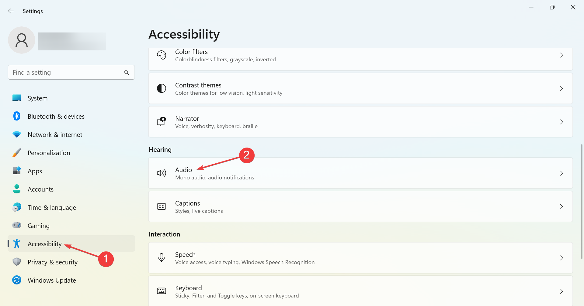 параметры аудио в разделе специальные возможности