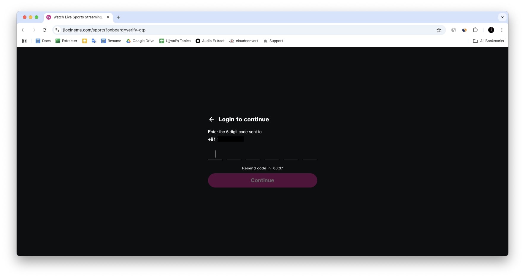 подтверждение входа в Jio Cinema