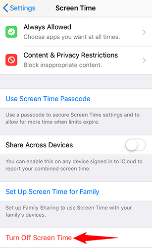 Выберите «Отключить „Экранное время“» внизу экрана.