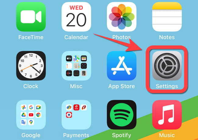 Значок приложения «Настройки» на iPhone.