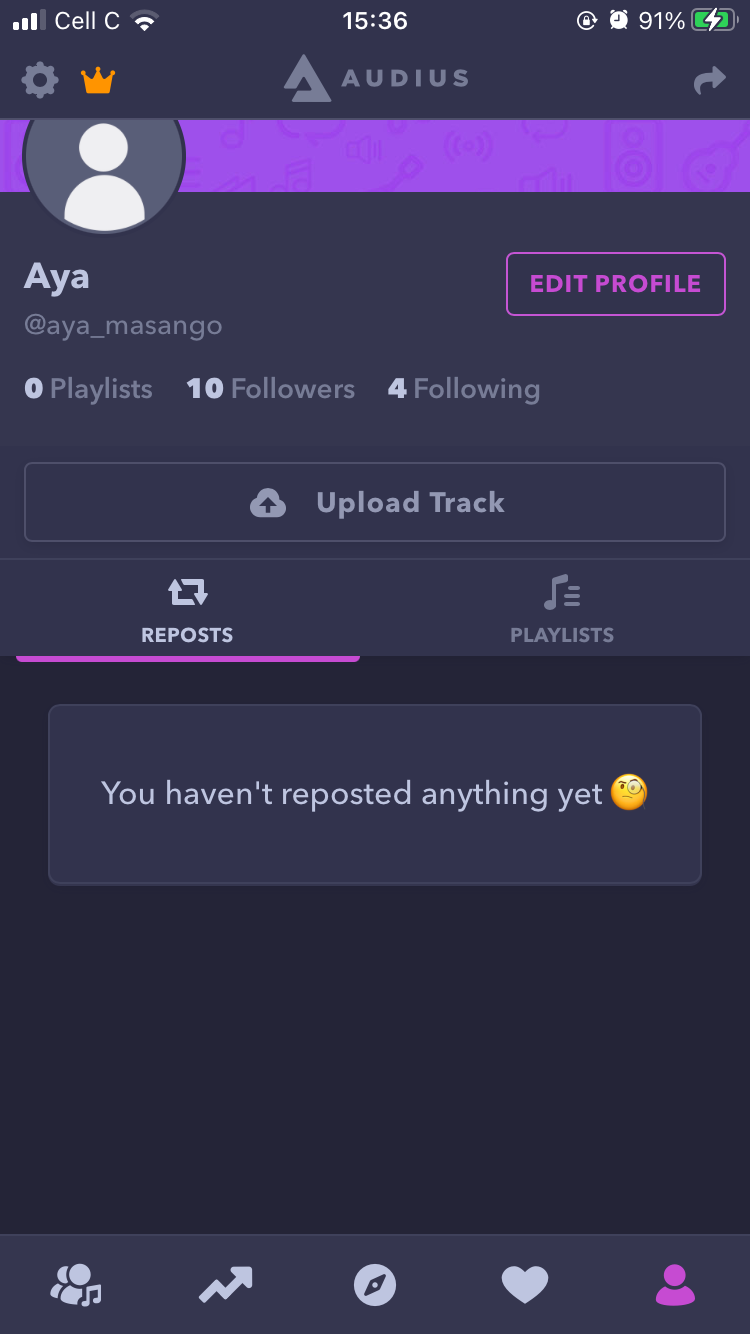 Скриншот профиля Audius на мобильном