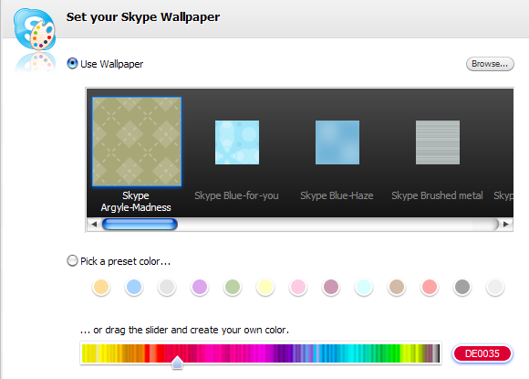 Скриншот Skype: настройки фона чата