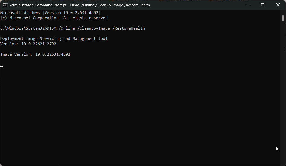 Запуск команды DISM /RestoreHealth