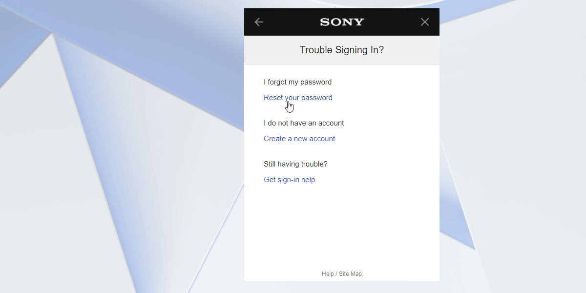 Выбор сброса пароля