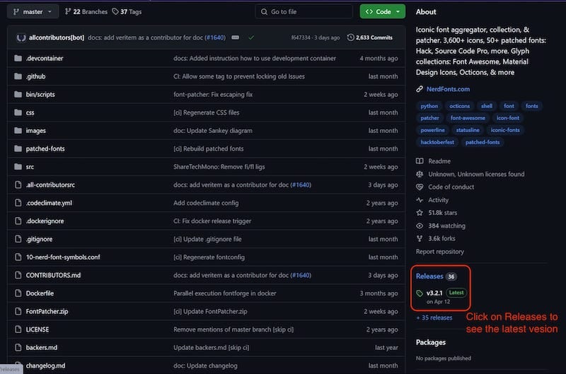 переход к релизам nerdfonts на GitHub