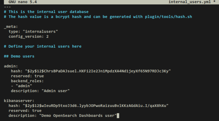 Конфигурация внутренних пользователей OpenSearch