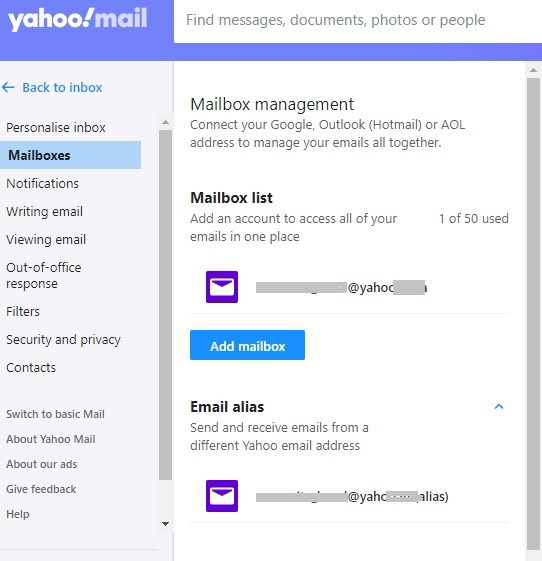 Управление почтовыми ящиками в Yahoo Mail