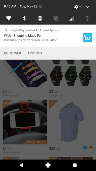 Значок молнии в шторке уведомлений — индикация Instant App