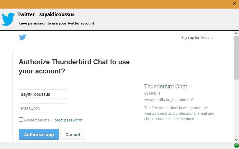 Twitter Authorization Thunderbird Chat