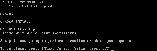 Запуск графического установщика Windows 95