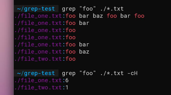 Вывод grep с указанием имён файлов и количества совпадений