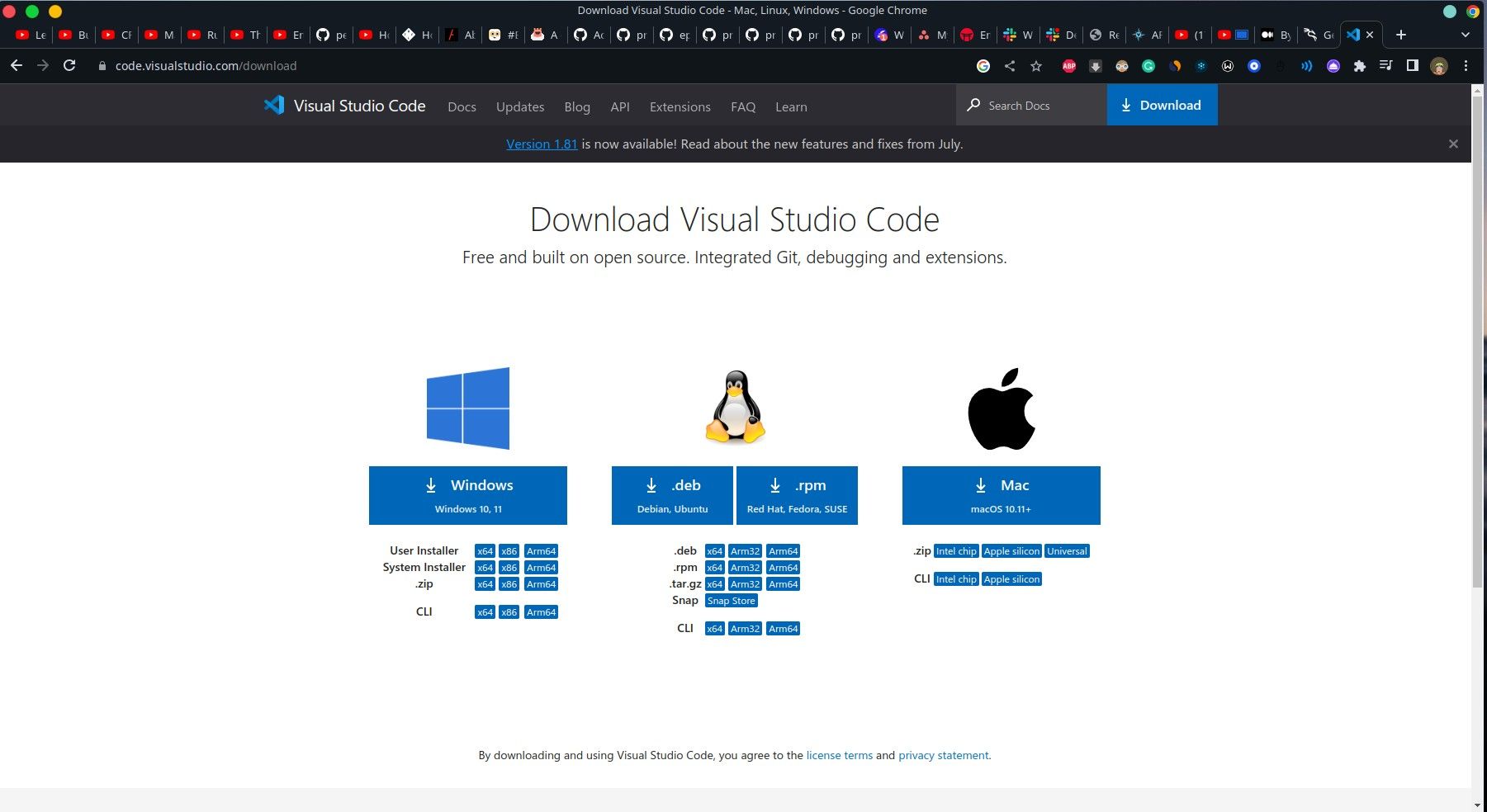Страница загрузки VS Code