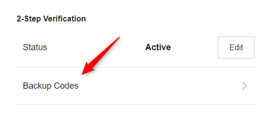 Раздел «Резервные коды» в настройках безопасности