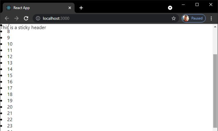 React приложение с липким хедером (react-sticky)