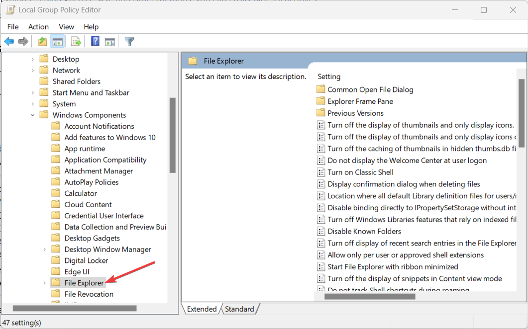 Раздел File Explorer в Редакторе локальной групповой политики
