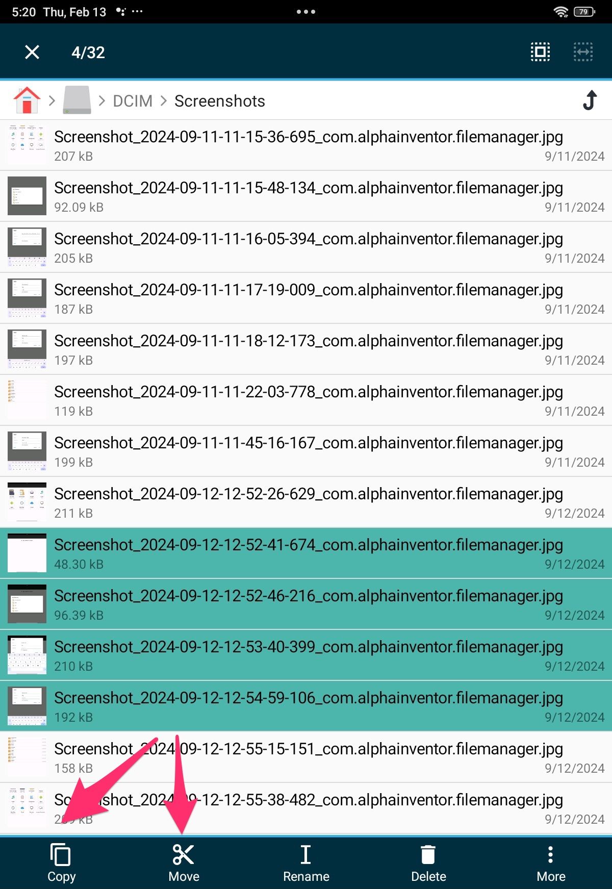 Выберите файлы и используйте команды Копировать или Переместить.