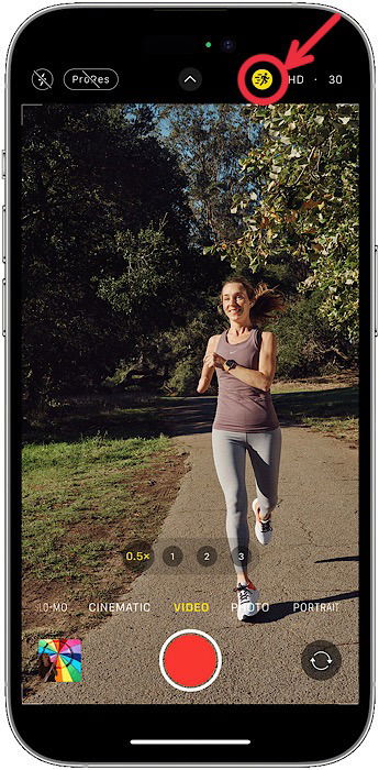 Иконка Action Mode в интерфейсе камеры