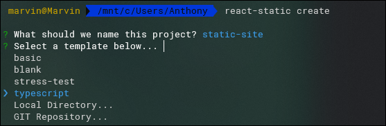 Выбор имени проекта и шаблона