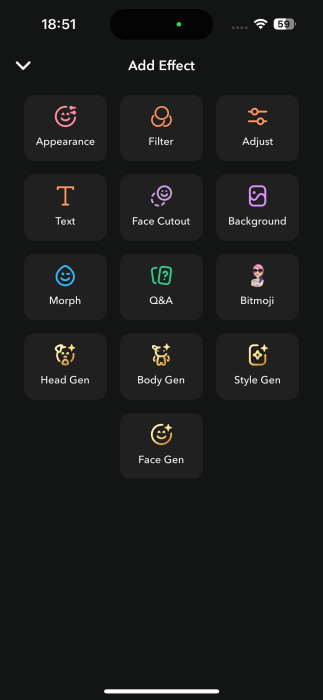 Snapchat Lens Studio Adding Effects Page