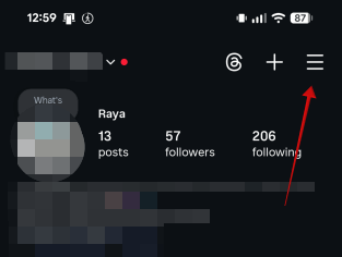 Tapping on hamburger menu on Instagram profile.