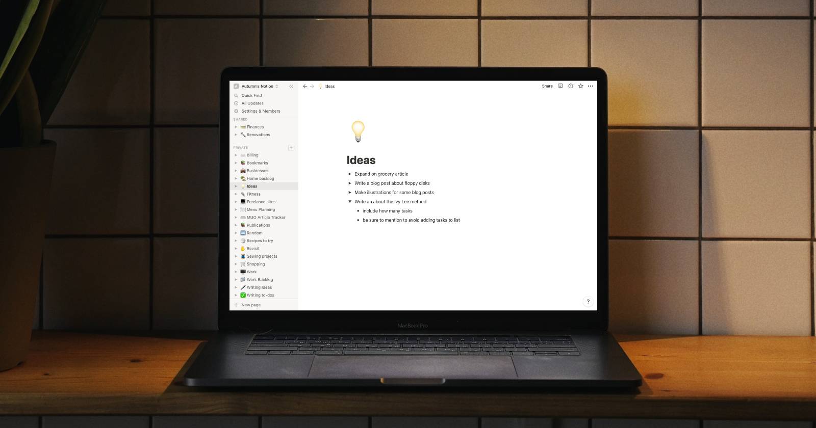 Using Notion in MacBook Pro