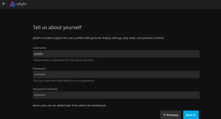 Создание администратора в Jellyfin