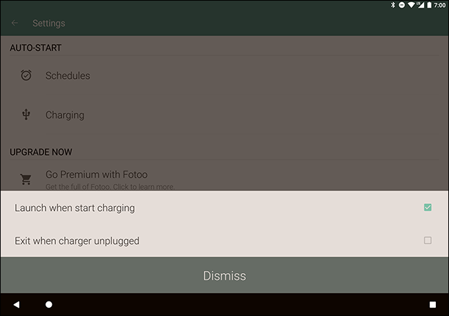 Меню настроек Fotoo — раздел Charging