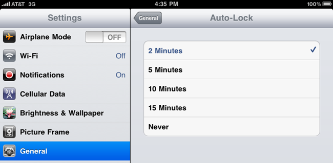 Параметры автоблокировки в iOS
