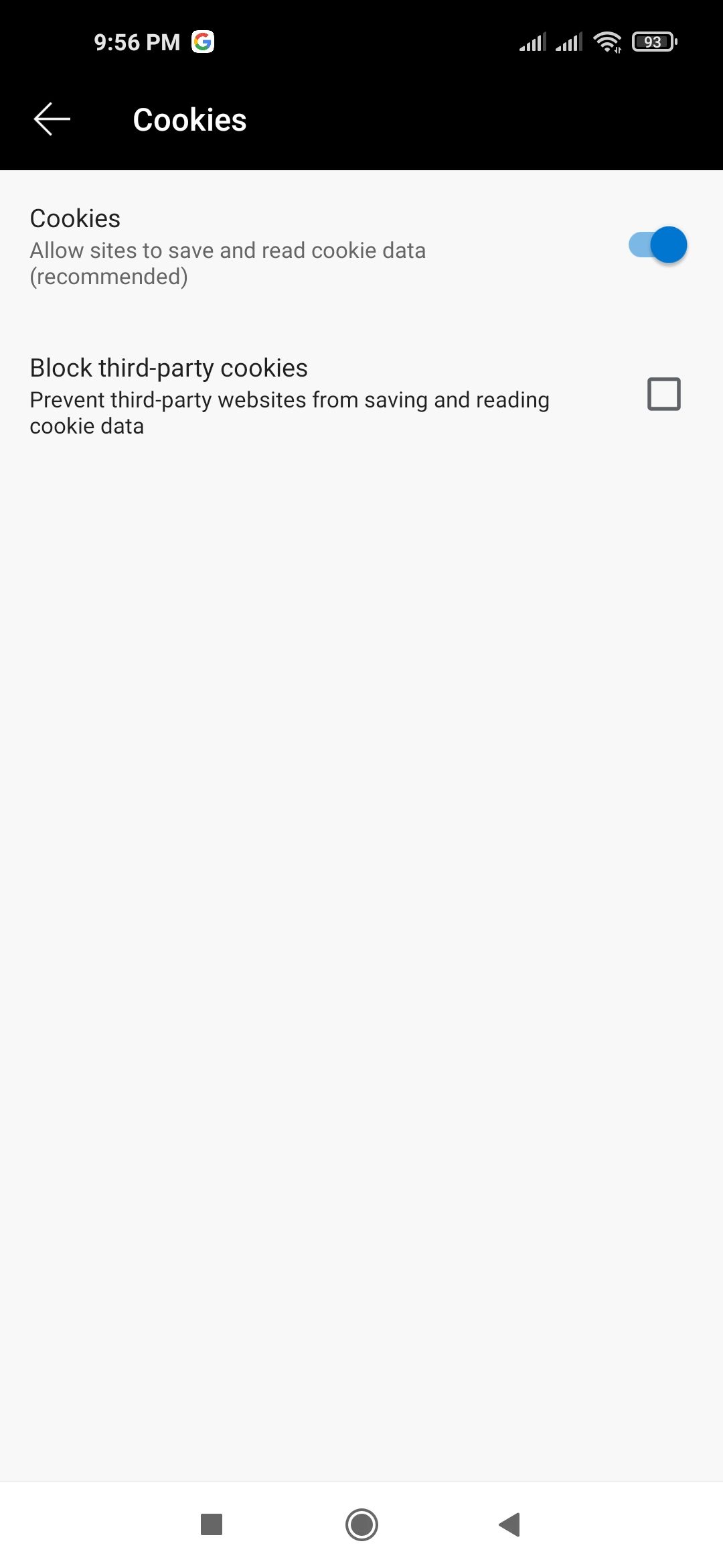 Параметры cookie в мобильном Edge — включение/выключение