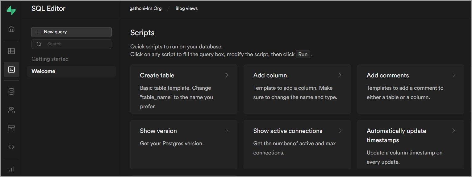 Редактор SQL в Supabase