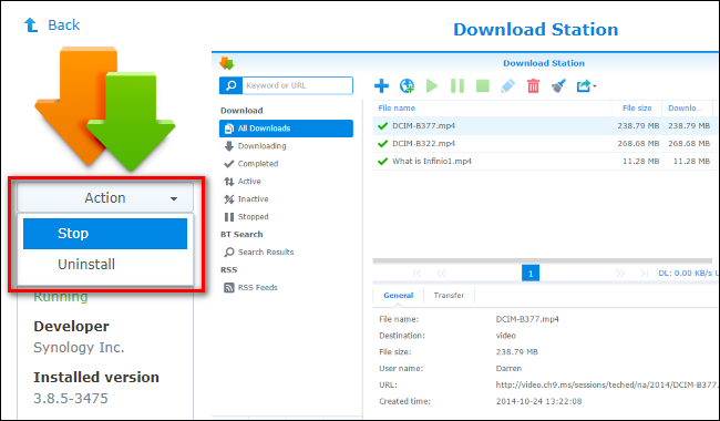Подтверждение остановки пакета