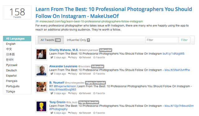 Интерфейс Topsy с результатами поиска по ссылке