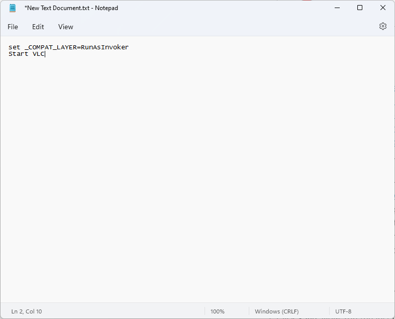 Пример файла для запуска VLC без запроса UAC