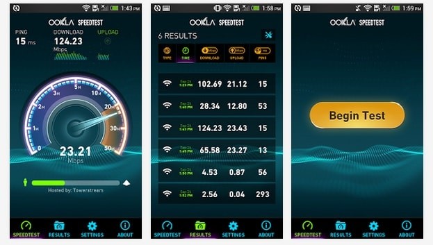 Aplicativo Speedtest da Ookla em uso