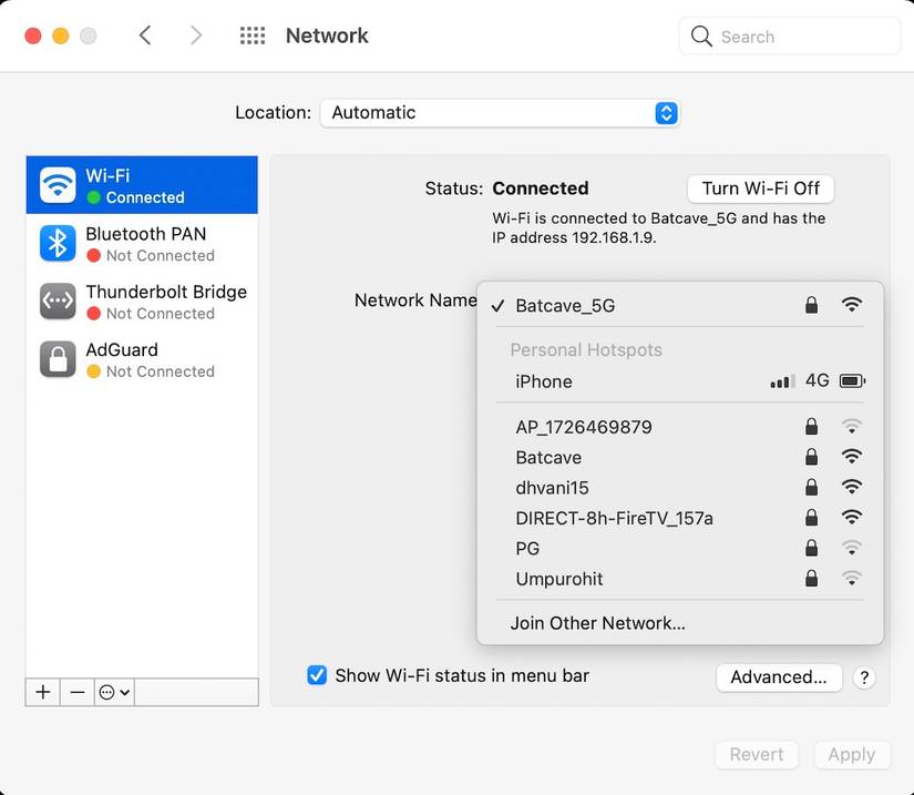 изменение диапазона Wi-Fi на Mac