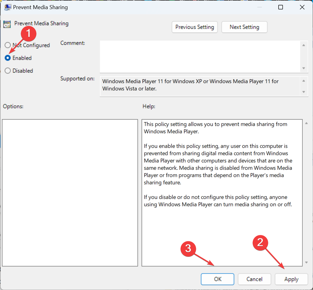 Политика Prevent Media Sharing в локальной политике