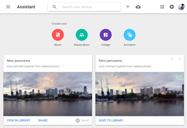Скриншот Ассистента с предложенными автоматическими фильмами и коллажами
