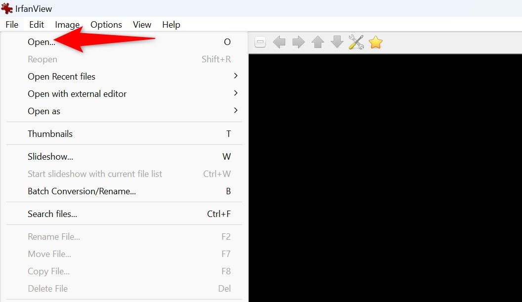 File > Open highlighted in IrfanView.
