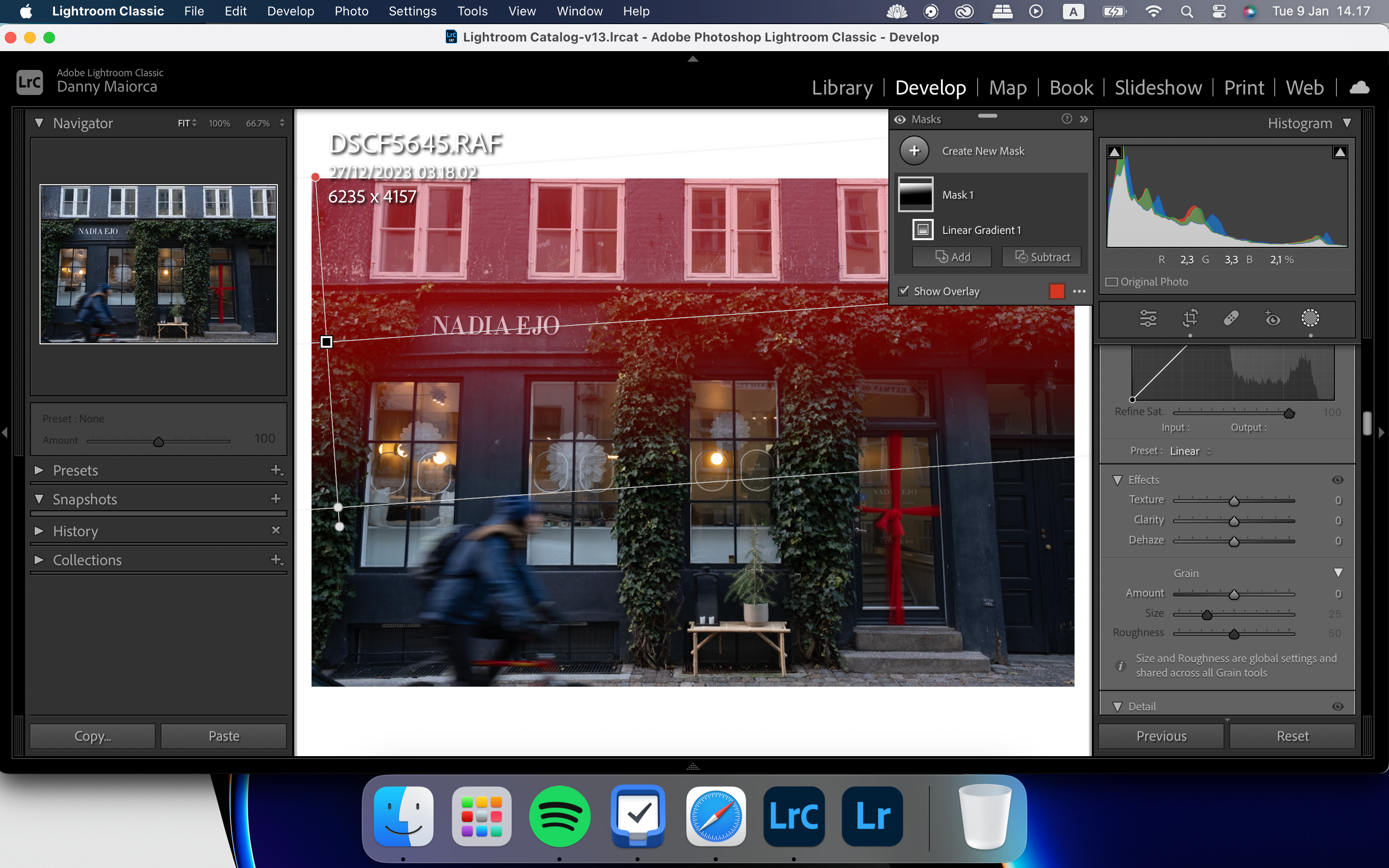 Установка диапазона градиента на фотографии