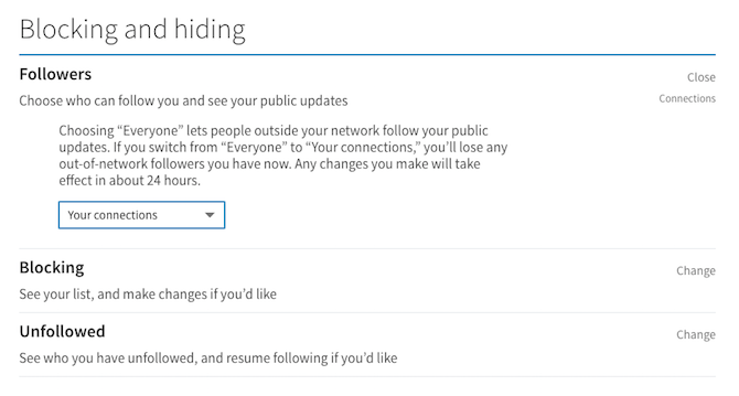 Блокировка и скрытие в LinkedIn