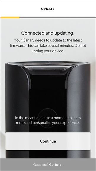 Экран с информацией об обновлениях и кнопкой Continue