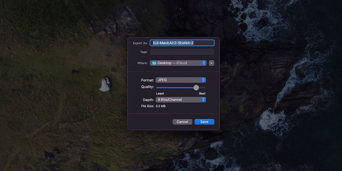 параметры экспорта: формат и качество