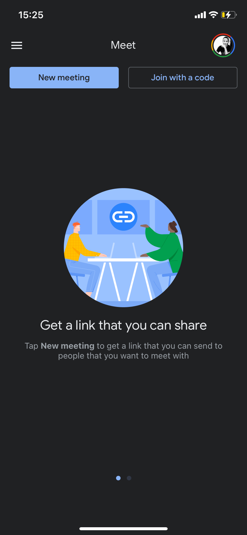 Главный экран Google Meet на iPhone