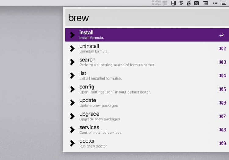 Alfred workflow для управления brew