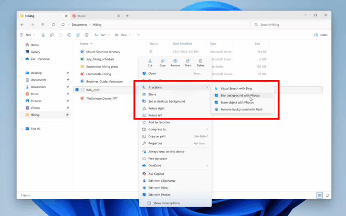 Activer AI Actions dans l’Explorateur Windows 11