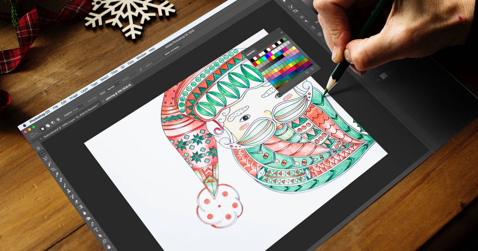 Чёрно-белый контурный рисунок, подготовленный для раскрашивания в Photoshop