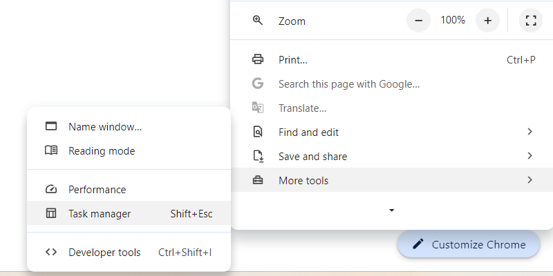 Открытие Диспетчера задач в Google Chrome.