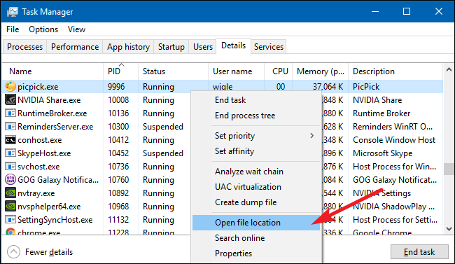 Right-click the process and click