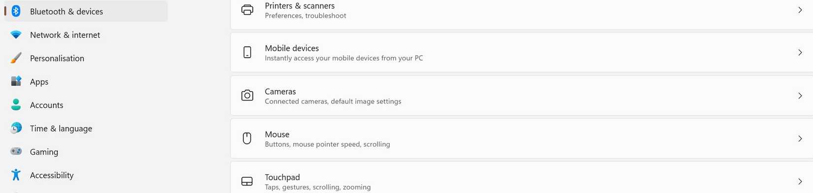 Открытие настроек тачпада в приложении Параметры Windows