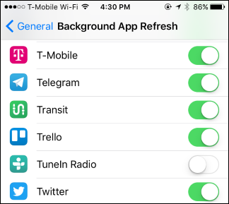 Параметр Обновление контента в фоне в настройках iPhone